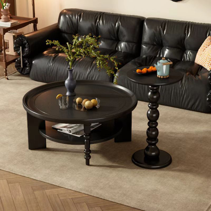 Modern Mid-Century Round Rubberwood Coffee Table 1/2-Tier For Living Room