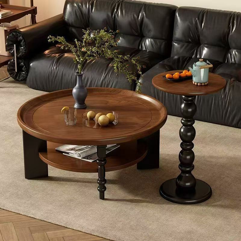Modern Mid-Century Round Rubberwood Coffee Table 1/2-Tier For Living Room