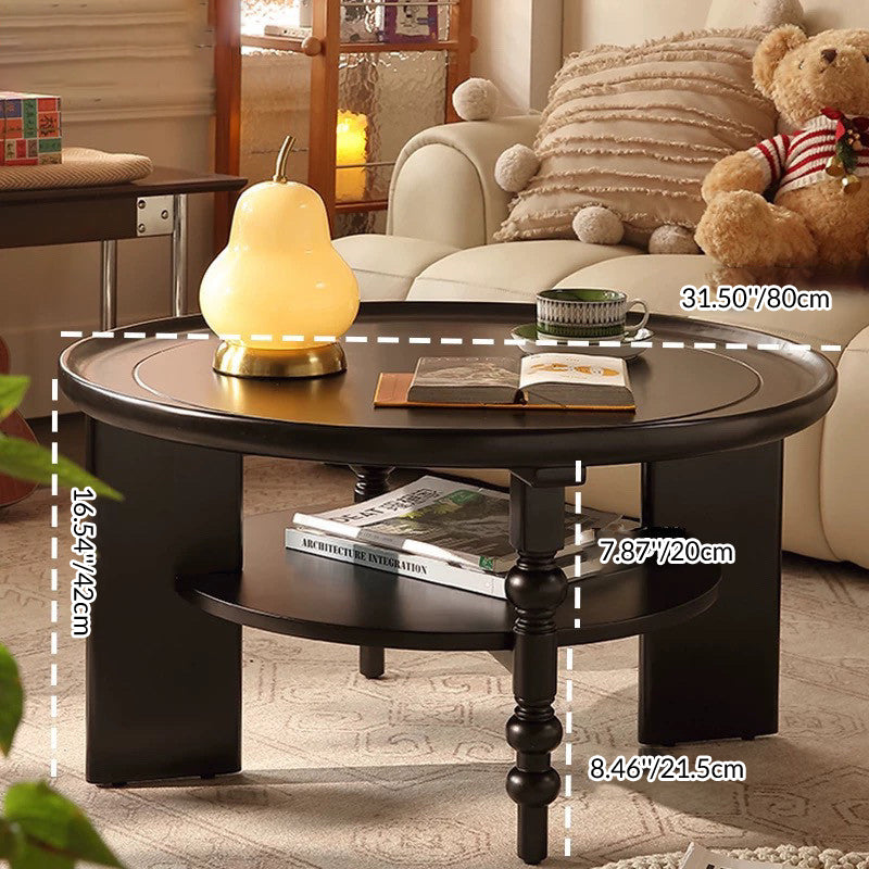 Modern Mid-Century Round Rubberwood Coffee Table 1/2-Tier For Living Room