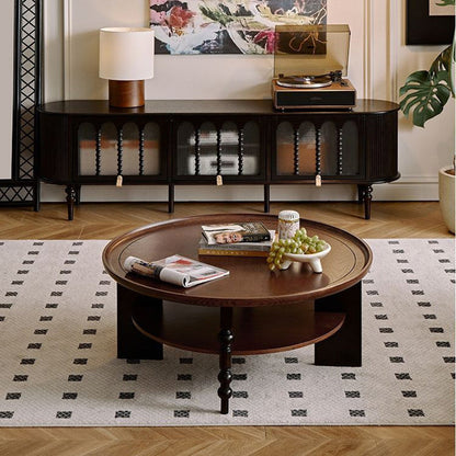 Modern Mid-Century Round Rubberwood Coffee Table 1/2-Tier For Living Room