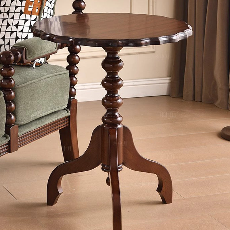 Traditional European Round Plywood Rubberwood Side Table For Living Room