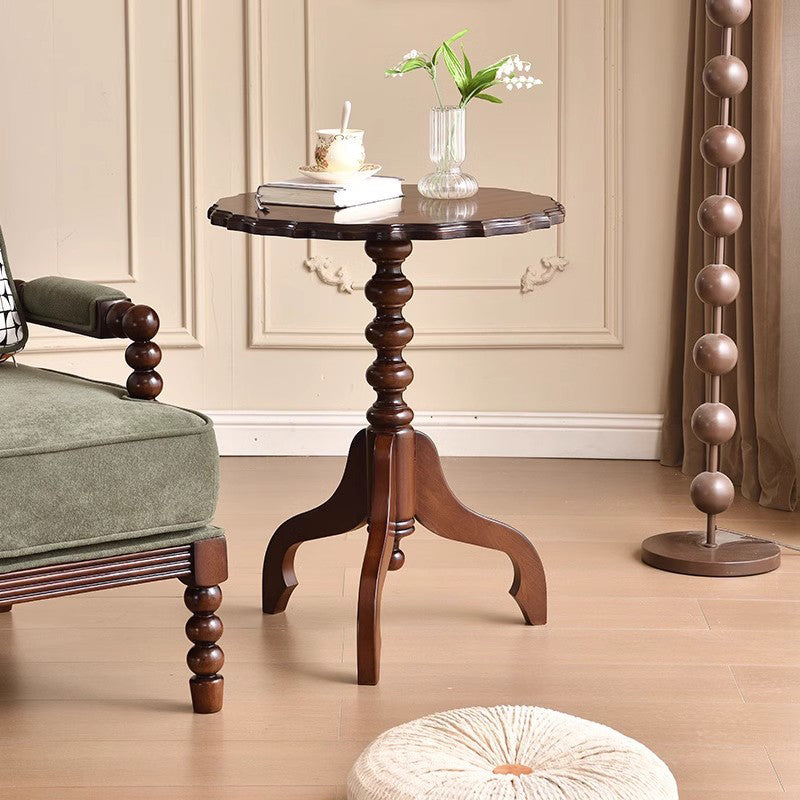 Traditional European Round Plywood Rubberwood Side Table For Living Room