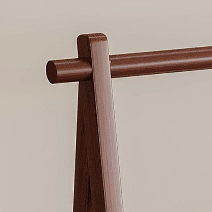 Contemporary Retro Trapezoidal Multifunctional Nan Bamboo Hall Tree Coat Rack With Wheels & Plastic Rattan Laundry Basket For Entryway