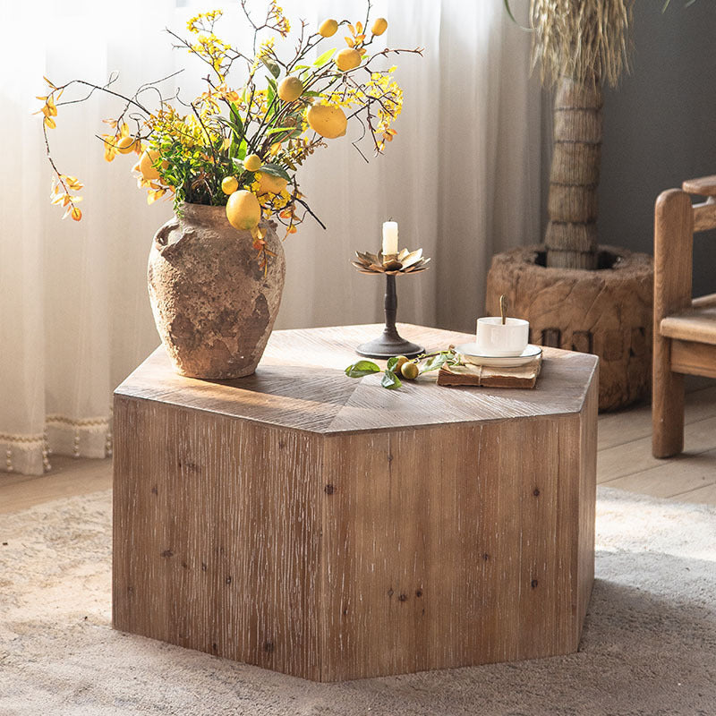 Traditional Vintage Hexagonal Solid Wood End Table With Non-Slip Feet Medium Density Fiberboard Base For Living Room