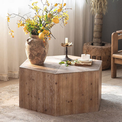 Traditional Vintage Hexagonal Solid Wood End Table With Non-Slip Feet Medium Density Fiberboard Base For Living Room