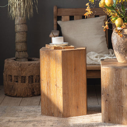 Traditional Vintage Hexagonal Solid Wood End Table With Non-Slip Feet Medium Density Fiberboard Base For Living Room
