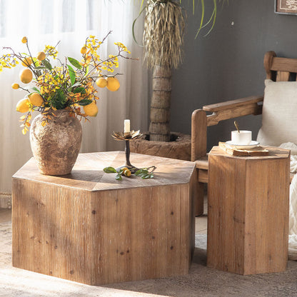 Traditional Vintage Hexagonal Solid Wood End Table With Non-Slip Feet Medium Density Fiberboard Base For Living Room