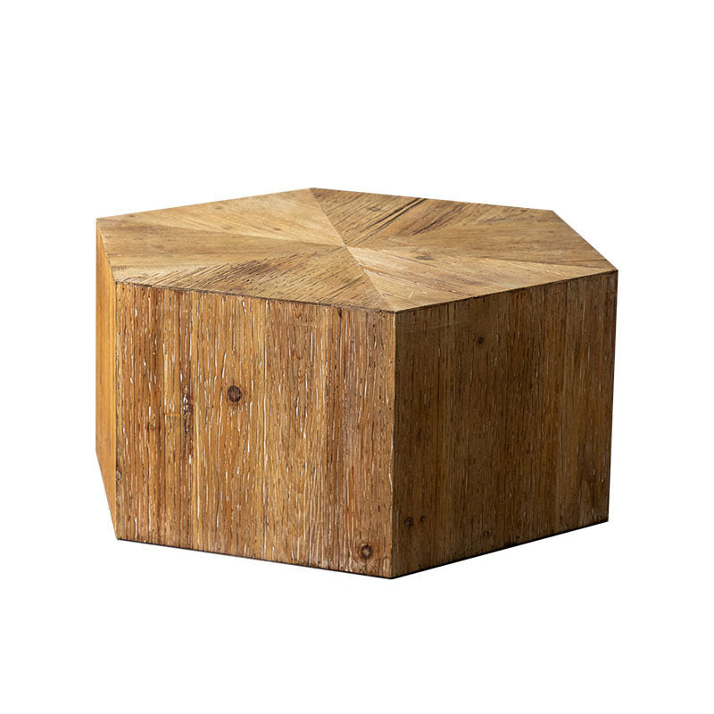 Traditional Vintage Hexagonal Solid Wood End Table With Non-Slip Feet Medium Density Fiberboard Base For Living Room