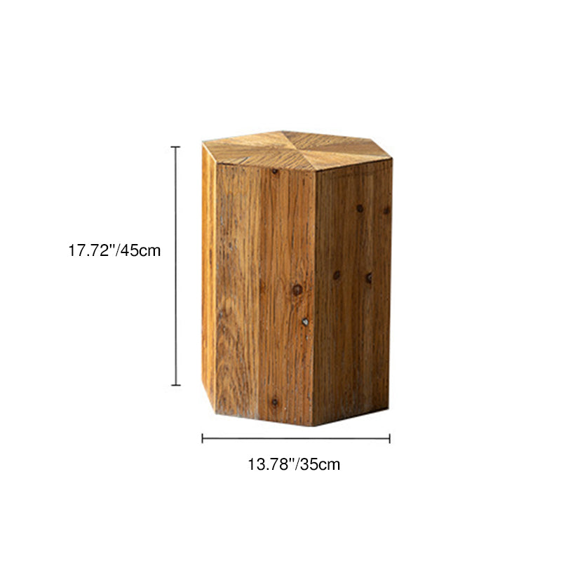 Traditional Vintage Hexagonal Solid Wood End Table With Non-Slip Feet Medium Density Fiberboard Base For Living Room