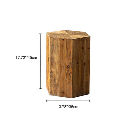 Traditional Vintage Hexagonal Solid Wood End Table With Non-Slip Feet Medium Density Fiberboard Base For Living Room