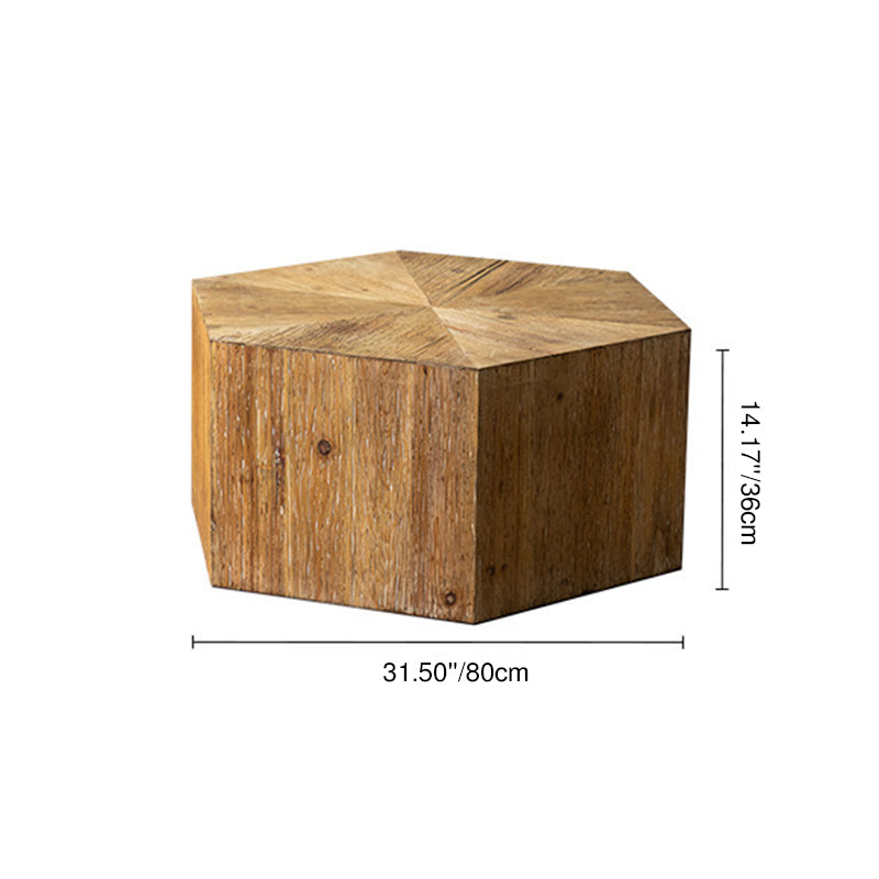 Traditional Vintage Hexagonal Solid Wood End Table With Non-Slip Feet Medium Density Fiberboard Base For Living Room