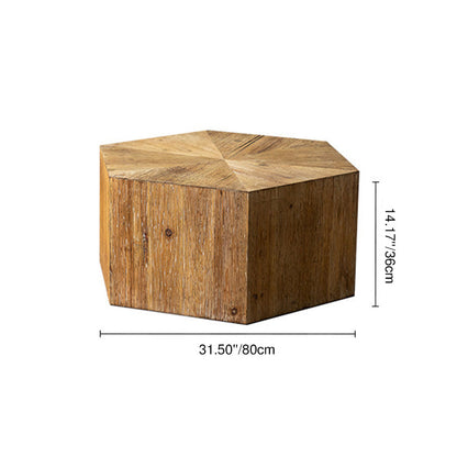 Traditional Vintage Hexagonal Solid Wood End Table With Non-Slip Feet Medium Density Fiberboard Base For Living Room