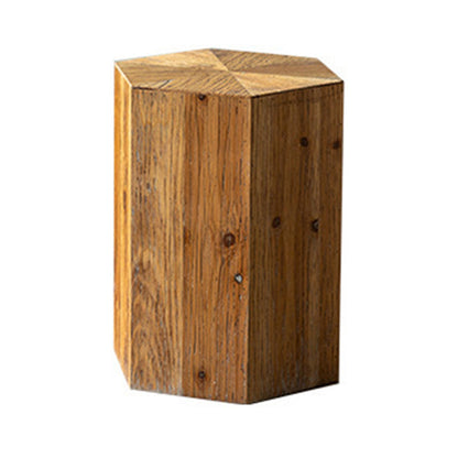 Traditional Vintage Hexagonal Solid Wood End Table With Non-Slip Feet Medium Density Fiberboard Base For Living Room