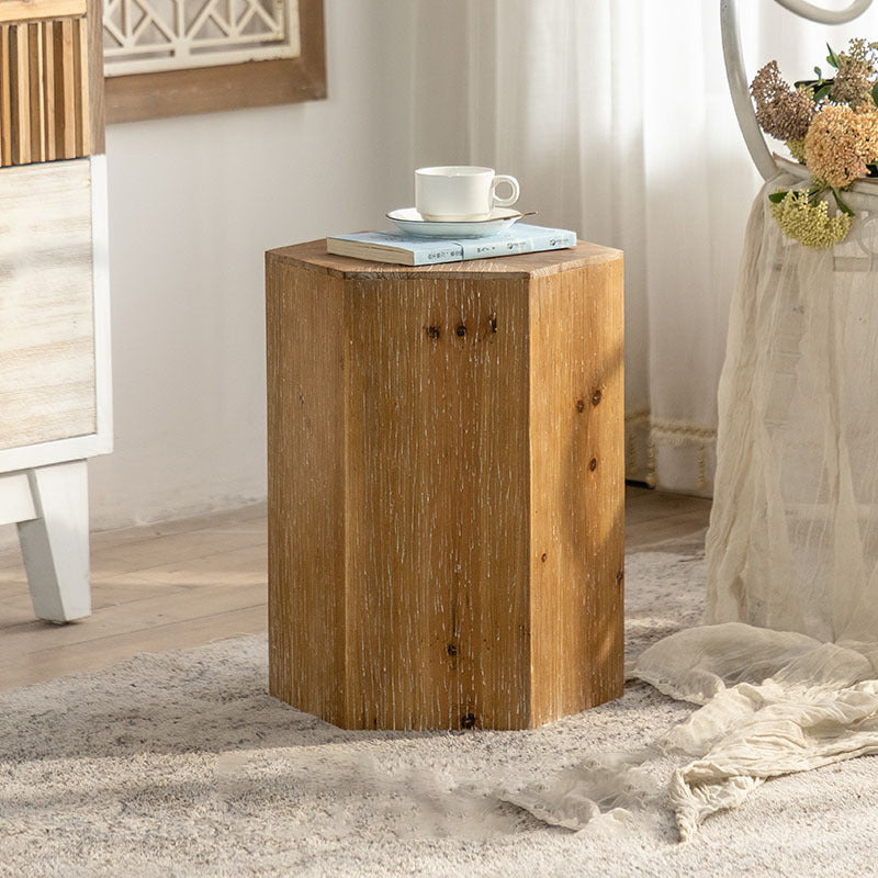 Traditional Vintage Hexagonal Solid Wood End Table With Non-Slip Feet Medium Density Fiberboard Base For Living Room