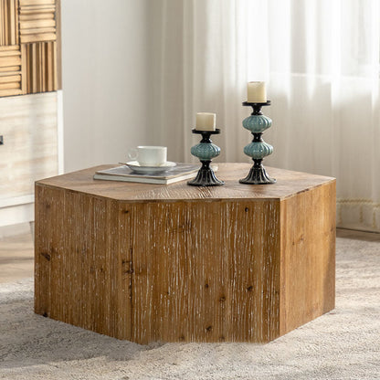 Traditional Vintage Hexagonal Solid Wood End Table With Non-Slip Feet Medium Density Fiberboard Base For Living Room