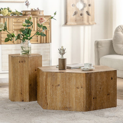 Traditional Vintage Hexagonal Solid Wood End Table With Non-Slip Feet Medium Density Fiberboard Base For Living Room
