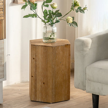 Traditional Vintage Hexagonal Solid Wood End Table With Non-Slip Feet Medium Density Fiberboard Base For Living Room