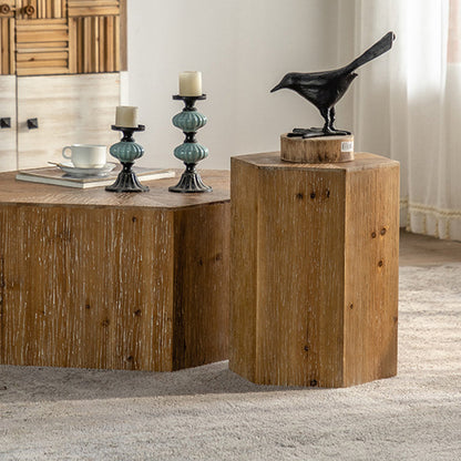 Traditional Vintage Hexagonal Solid Wood End Table With Non-Slip Feet Medium Density Fiberboard Base For Living Room