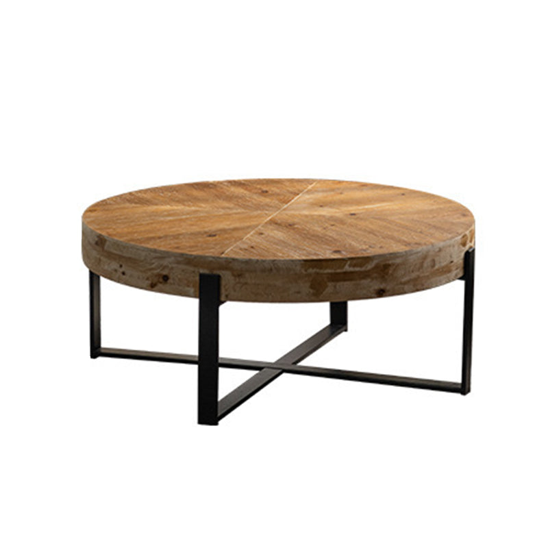 Traditional Vintage Round Square Solid Wood Iron Medium-Density Fiberboard End Table For Living Room