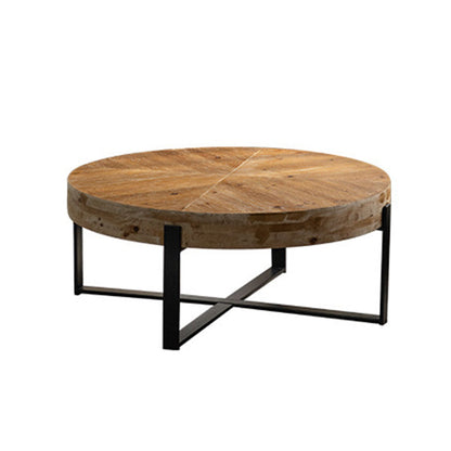 Traditional Vintage Round Square Solid Wood Iron Medium-Density Fiberboard End Table For Living Room
