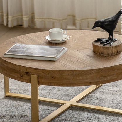 Traditional Vintage Round Square Solid Wood Iron Medium-Density Fiberboard End Table For Living Room