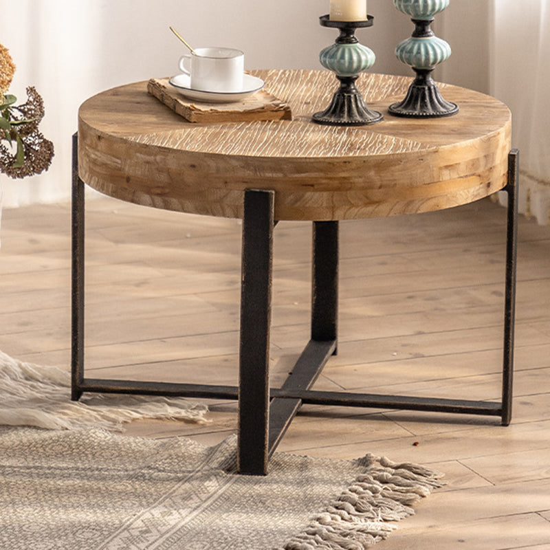Traditional Vintage Round Square Solid Wood Iron Medium-Density Fiberboard End Table For Living Room