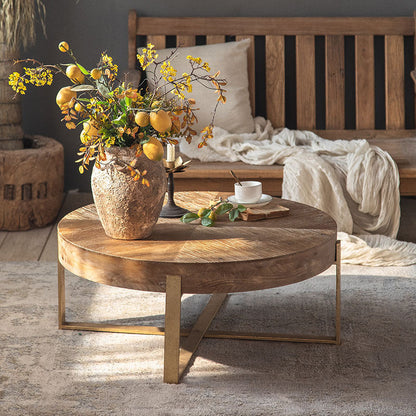 Traditional Vintage Round Square Solid Wood Iron Medium-Density Fiberboard End Table For Living Room