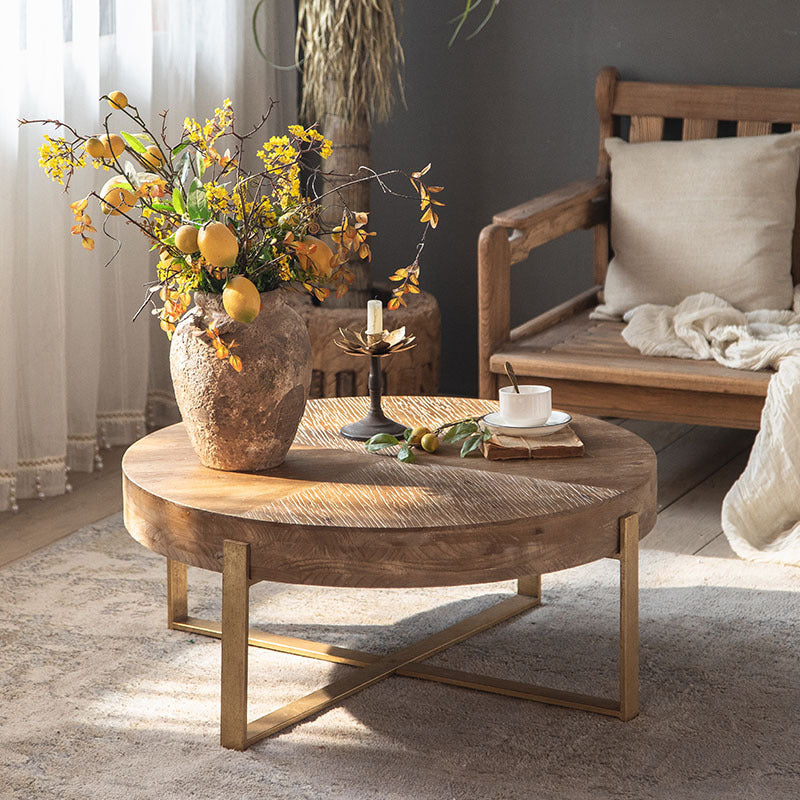 Traditional Vintage Round Square Solid Wood Iron Medium-Density Fiberboard End Table For Living Room