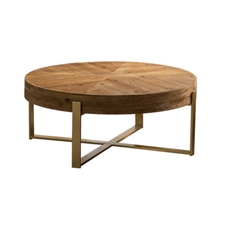 Traditional Vintage Round Square Solid Wood Iron Medium-Density Fiberboard End Table For Living Room