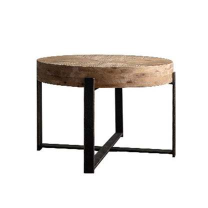 Traditional Vintage Round Square Solid Wood Iron Medium-Density Fiberboard End Table For Living Room