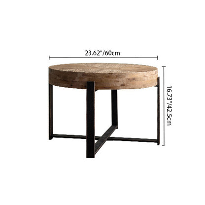 Traditional Vintage Round Square Solid Wood Iron Medium-Density Fiberboard End Table For Living Room