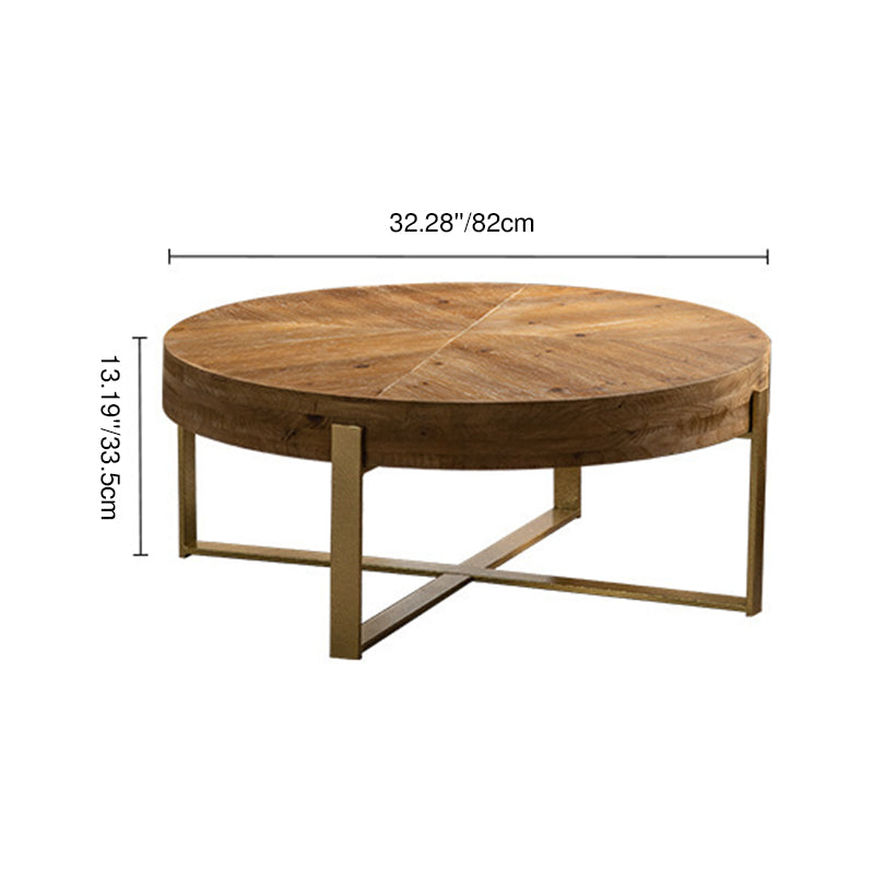 Traditional Vintage Round Square Solid Wood Iron Medium-Density Fiberboard End Table For Living Room