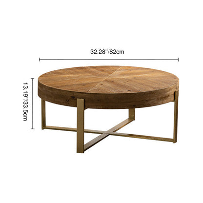 Traditional Vintage Round Square Solid Wood Iron Medium-Density Fiberboard End Table For Living Room