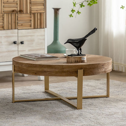 Traditional Vintage Round Square Solid Wood Iron Medium-Density Fiberboard End Table For Living Room