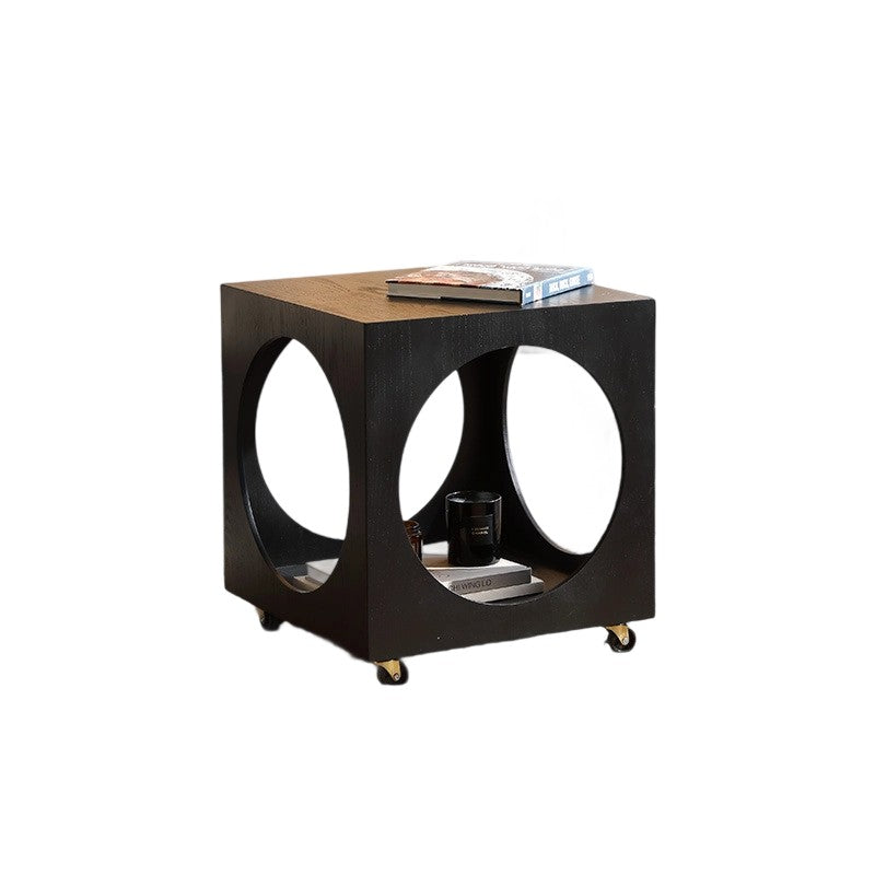 Traditional Vintage Square Solid Wood Medium-Density Fiberboard Openwork Movable End Table For Living Room