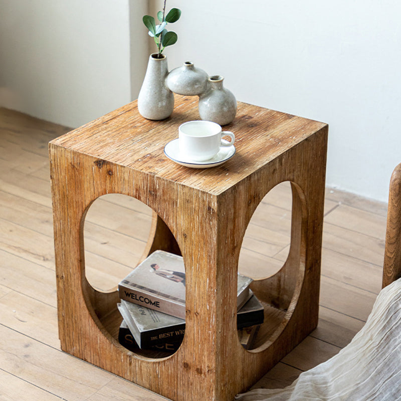 Traditional Vintage Square Solid Wood Medium-Density Fiberboard Openwork Movable End Table For Living Room