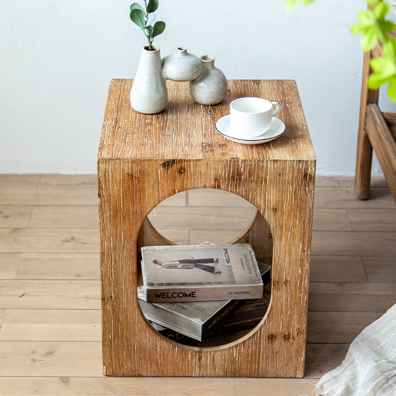 Traditional Vintage Square Solid Wood Medium-Density Fiberboard Openwork Movable End Table For Living Room