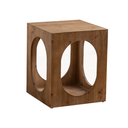 Traditional Vintage Square Solid Wood Medium-Density Fiberboard Openwork Movable End Table For Living Room