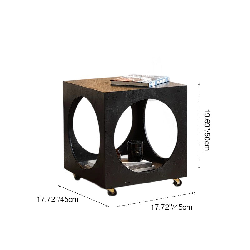 Traditional Vintage Square Solid Wood Medium-Density Fiberboard Openwork Movable End Table For Living Room