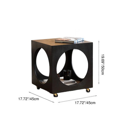 Traditional Vintage Square Solid Wood Medium-Density Fiberboard Openwork Movable End Table For Living Room