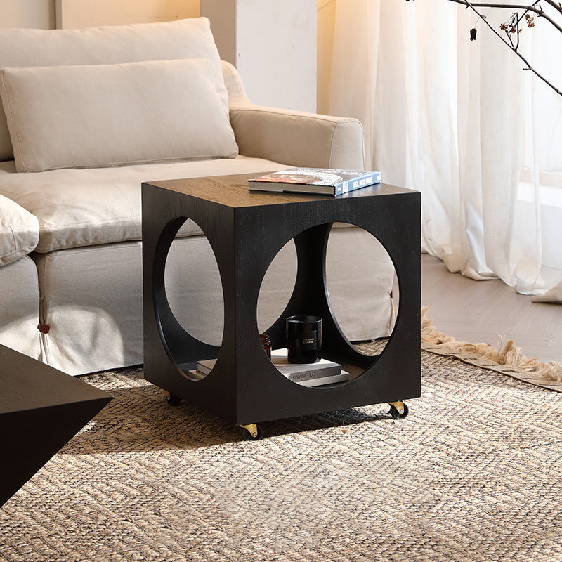 Traditional Vintage Square Solid Wood Medium-Density Fiberboard Openwork Movable End Table For Living Room