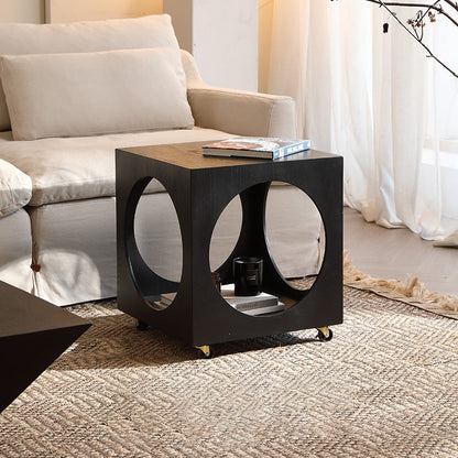 Traditional Vintage Square Solid Wood Medium-Density Fiberboard Openwork Movable End Table For Living Room