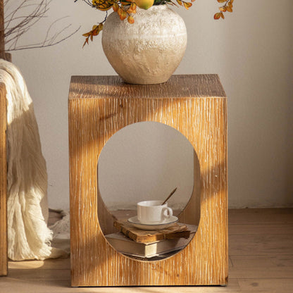 Traditional Vintage Square Solid Wood Medium-Density Fiberboard Openwork Movable End Table For Living Room