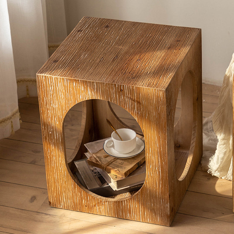 Traditional Vintage Square Solid Wood Medium-Density Fiberboard Openwork Movable End Table For Living Room
