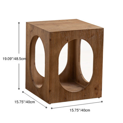 Traditional Vintage Square Solid Wood Medium-Density Fiberboard Openwork Movable End Table For Living Room