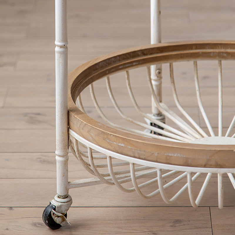 Traditional Vintage Round Iron Solid Wood Tempered Glass Movable End Table 1-Tier 4-Leg For Living Room