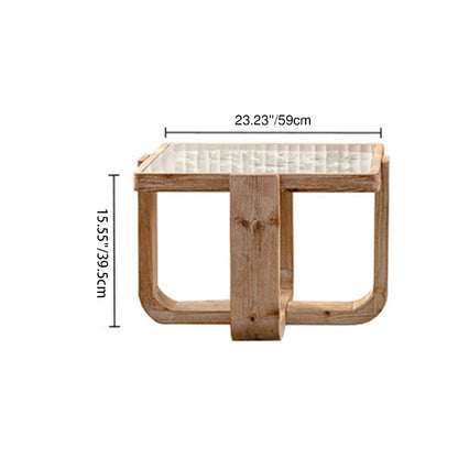 Traditional Vintage Square Solid Wood Tempered Glass End Table For Living Room