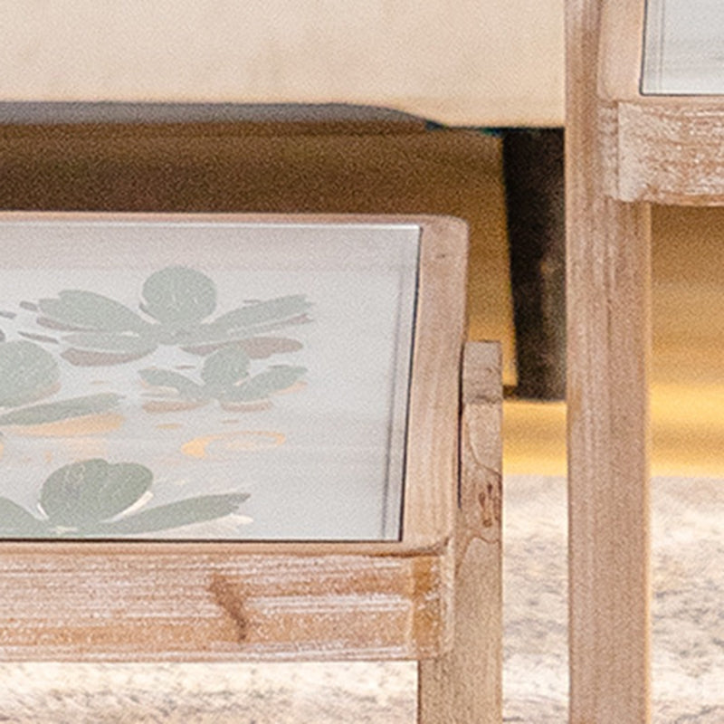 Traditional Vintage Square Solid Wood Tempered Glass End Table For Living Room