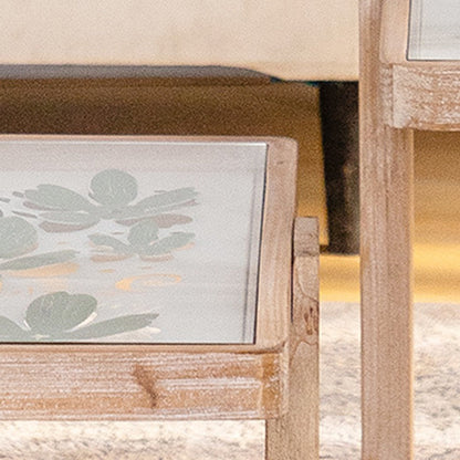 Traditional Vintage Square Solid Wood Tempered Glass End Table For Living Room