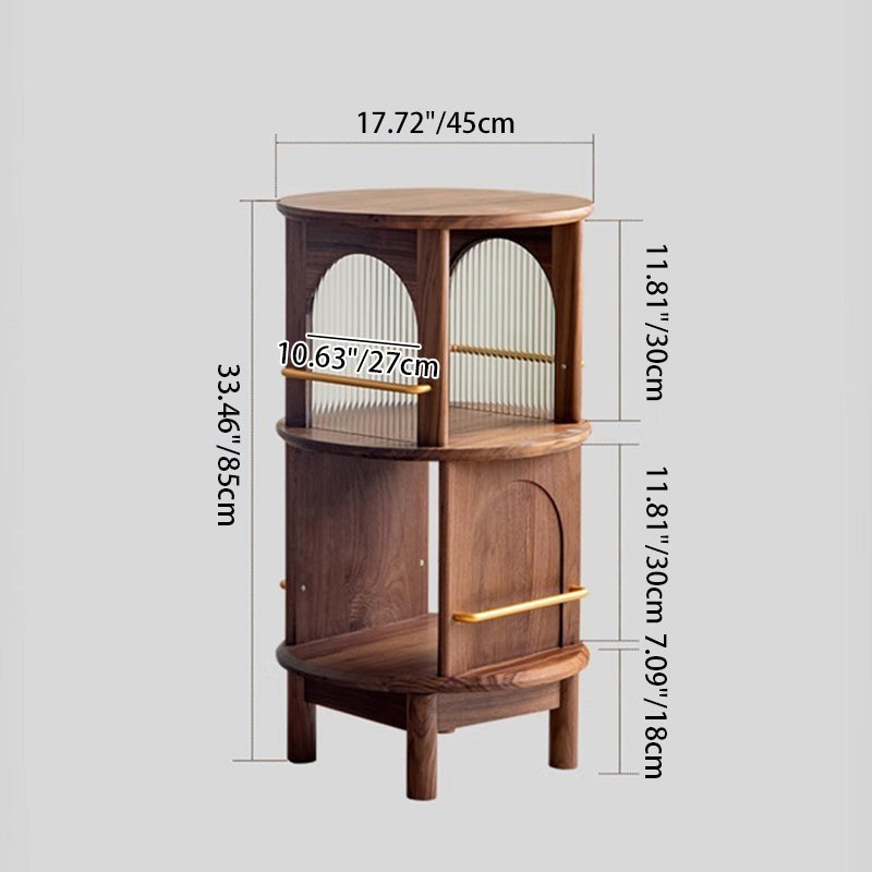 Traditional Vintage Solid Wood Glass Aluminum Alloy End Table 4-Leg 2-Shelf Rotatable For Living Room